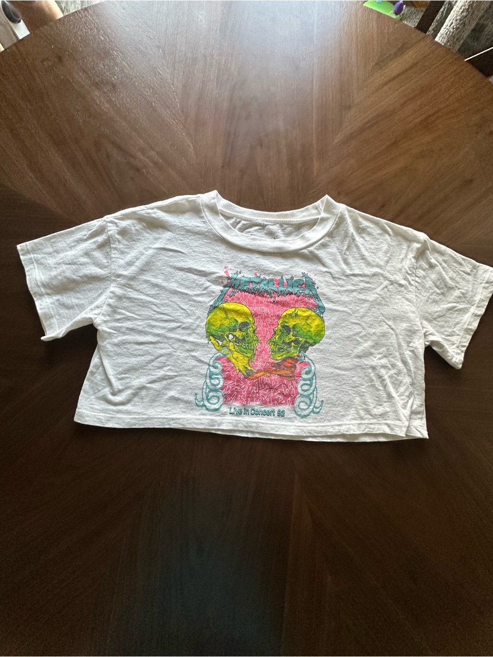 White Graphic Crop Top with Neon Skull Print